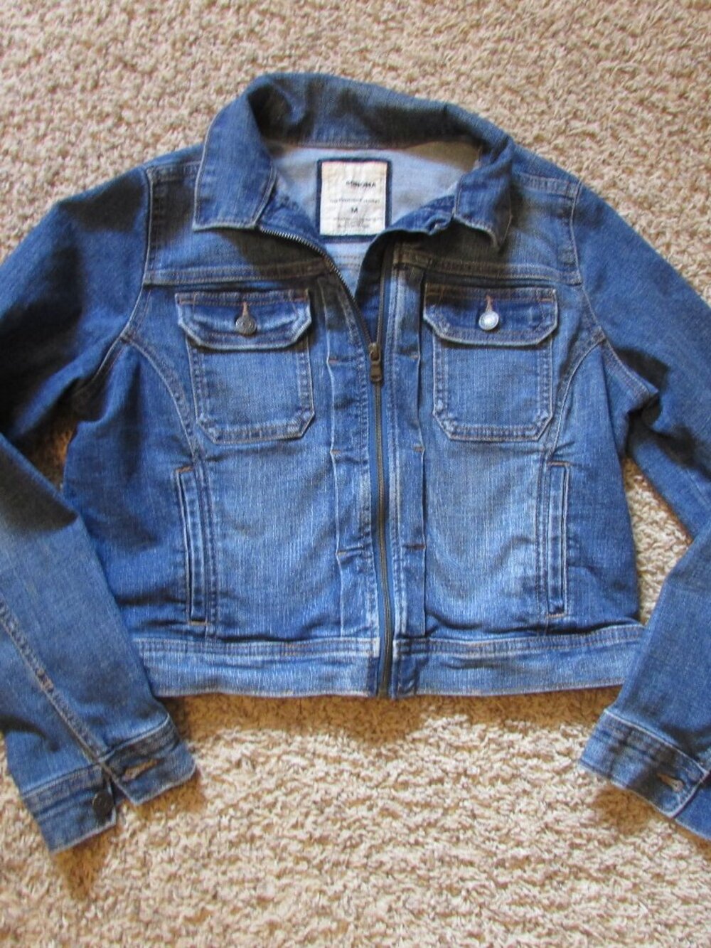 Sonoma Medium Blue Denim Full Zip Jean Short Jacket Stretch EUC